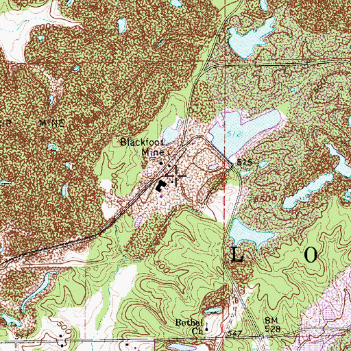Topographic Map of Blackfoot Mine, IN