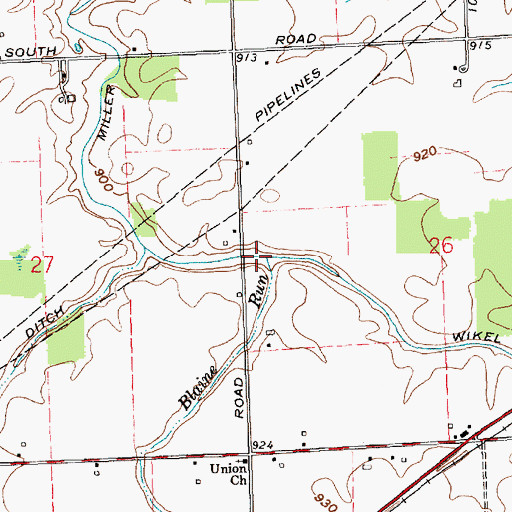 Topographic Map of Blaine Run, IN