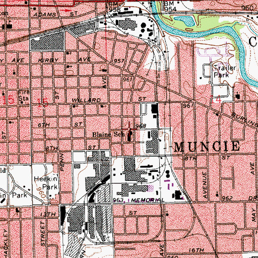 Topographic Map of Blaine School, IN