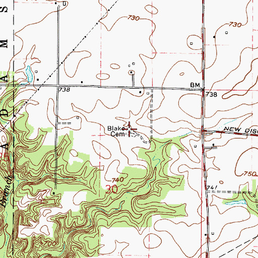Topographic Map of Blake Cemetery, IN