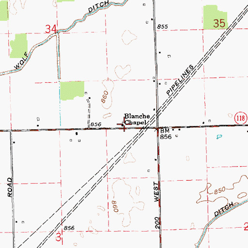 Topographic Map of Blanche Chapel, IN