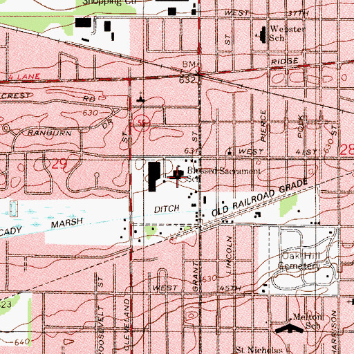 Topographic Map of Blessed Sacrament School, IN