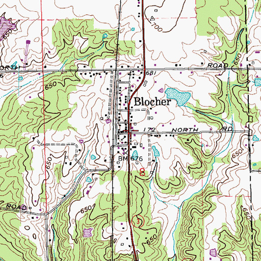 Topographic Map of Blocher, IN