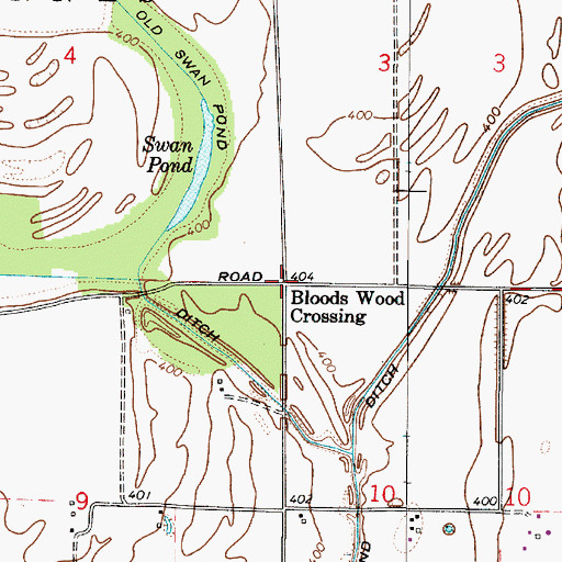 Topographic Map of Bloods Wood Crossing, IN