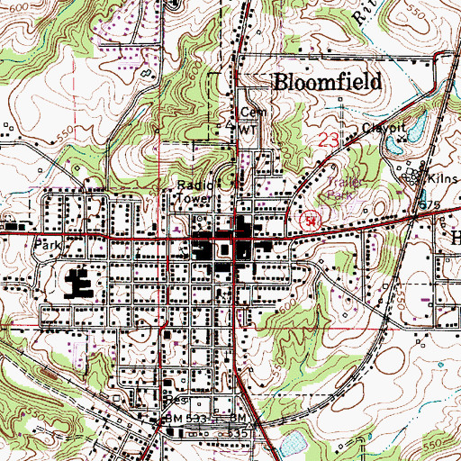 Topographic Map of Bloomfield, IN