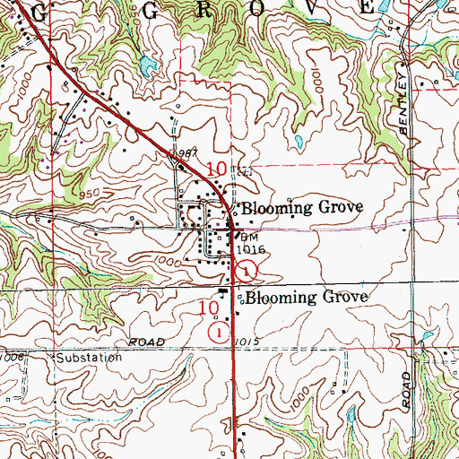 Topographic Map of Blooming Grove, IN