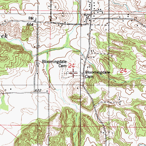 Topographic Map of Bloomingdale Friends Cemetery, IN
