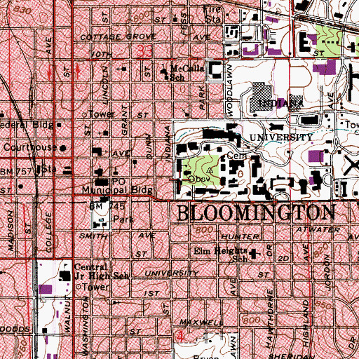 Topographic Map of Bloomington, IN