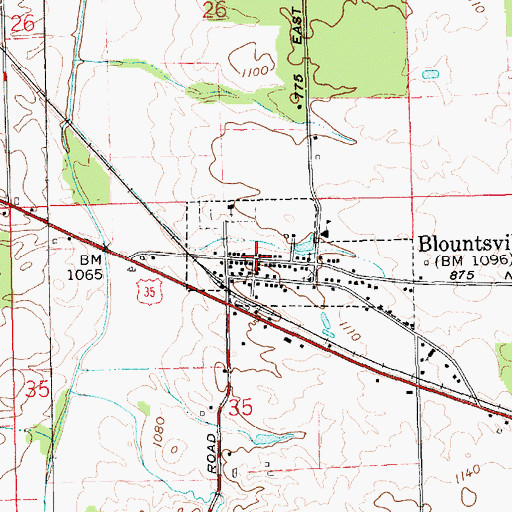 Topographic Map of Blountsville, IN