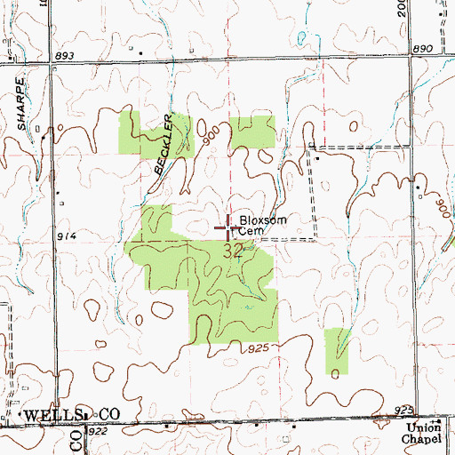 Topographic Map of Bloxsom Cemetery, IN