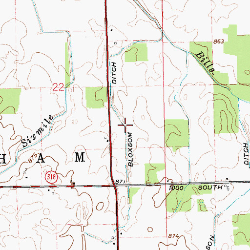 Topographic Map of Bloxsom Ditch, IN