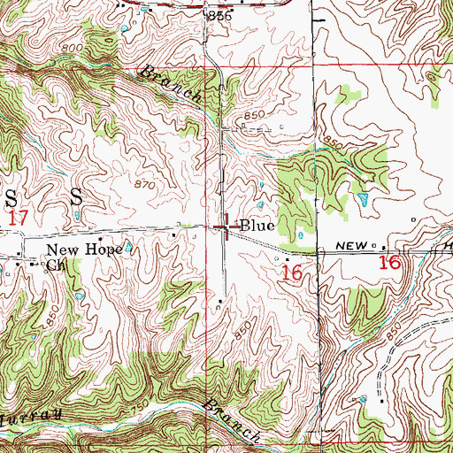 Topographic Map of Blue, IN