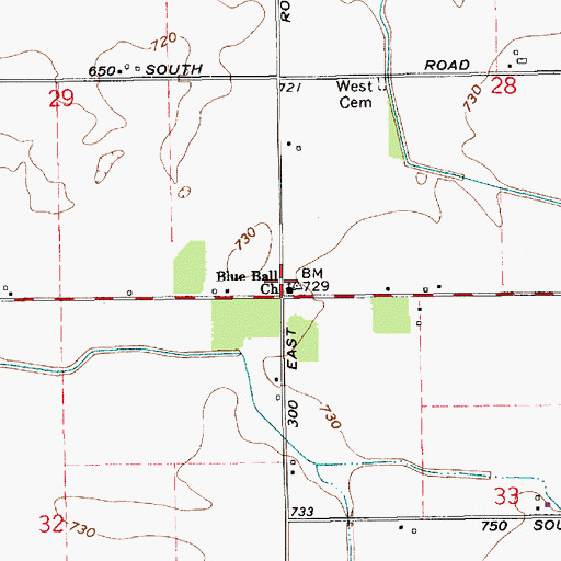 Topographic Map of Blue Ball Church, IN