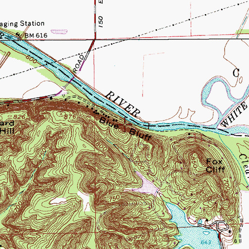 Topographic Map of Blue Bluff, IN