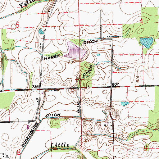 Topographic Map of Blue Ditch, IN