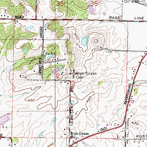 Topographic Map of Blue Grass Cemetery, IN