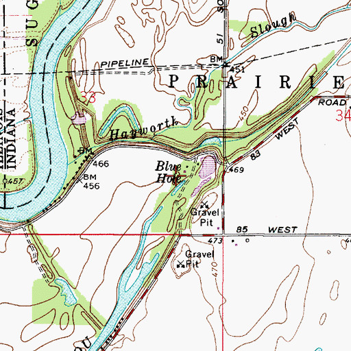 Topographic Map of Blue Hole, IN