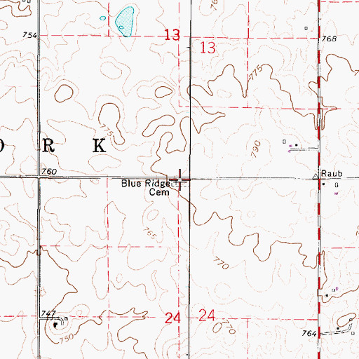 Topographic Map of Blue Ridge Cemetery, IN