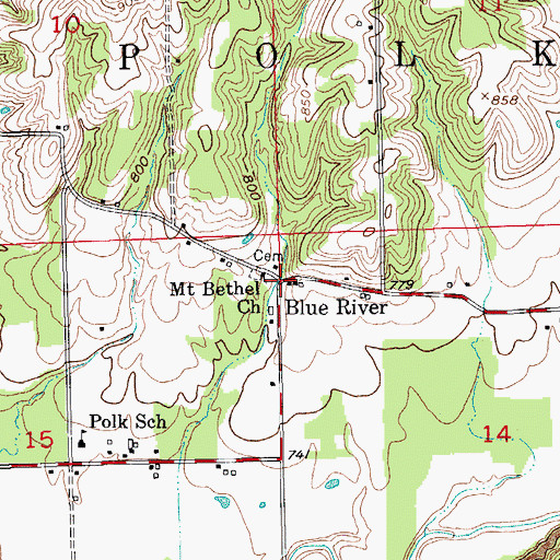 Topographic Map of Blue River, IN