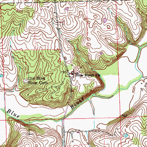 Topographic Map of Blue River Church, IN