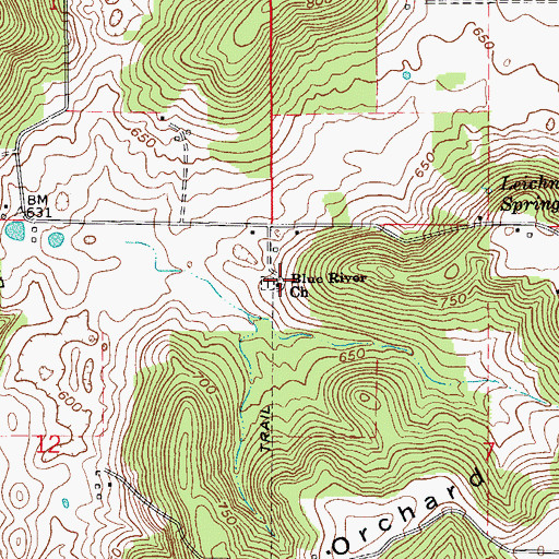 Topographic Map of Blue River Church, IN