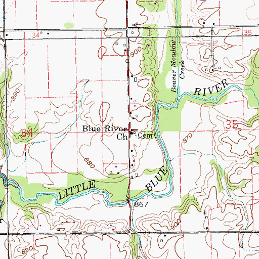 Topographic Map of Blue River Church, IN