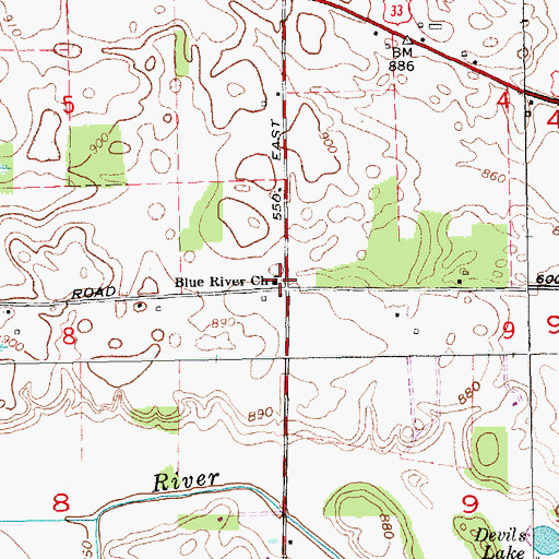 Topographic Map of Blue River Church, IN
