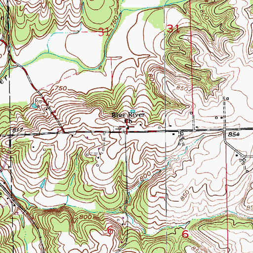 Topographic Map of Blue River Church, IN