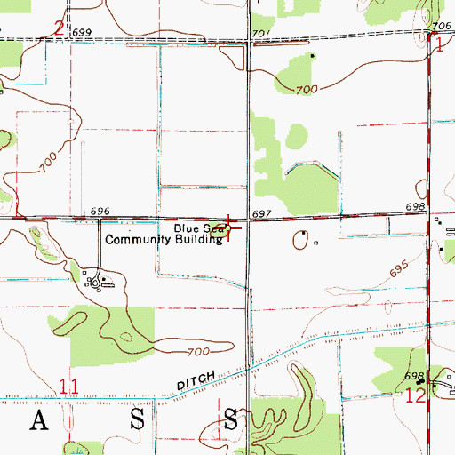 Topographic Map of Blue Sea Community Building, IN