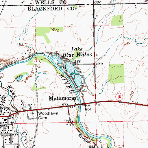 Topographic Map of Lake Blue Water, IN