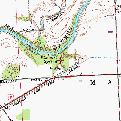 Topographic Map of Bluecast Spring, IN