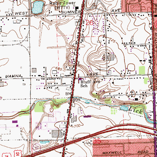 Topographic Map of Bluff Avenue School, IN