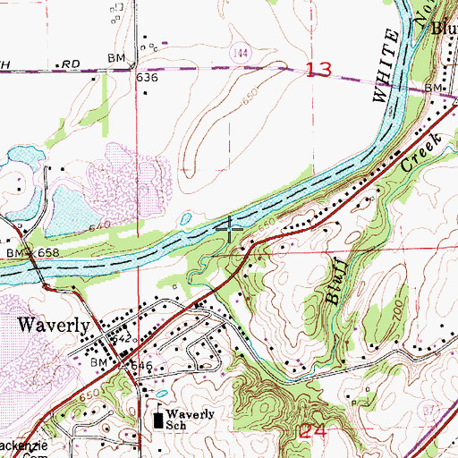 Topographic Map of Bluff Creek, IN