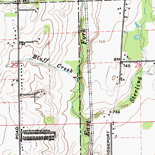 Topographic Map of Bluff Creek, IN