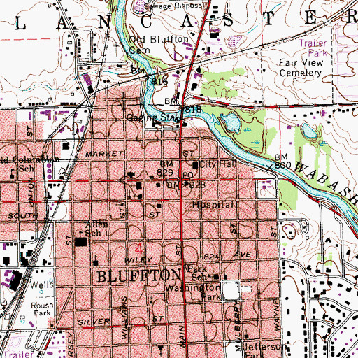 Topographic Map of Bluffton, IN