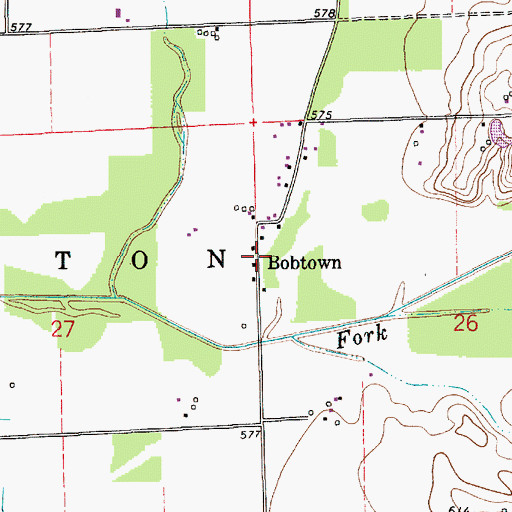 Topographic Map of Bobtown, IN