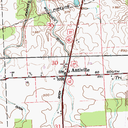 Topographic Map of Bockoven Ditch, IN