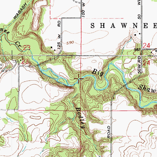 Topographic Map of Bodley Branch, IN