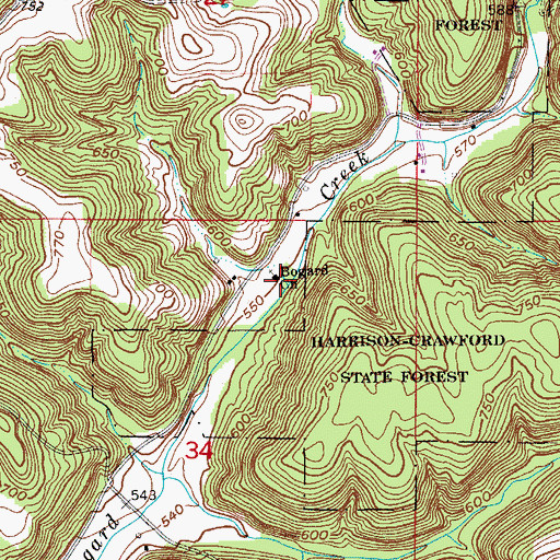 Topographic Map of Bogard Church, IN