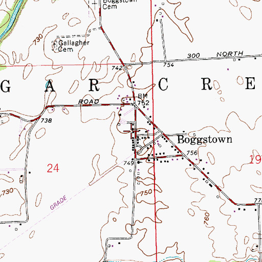 Topographic Map of Boggstown, IN