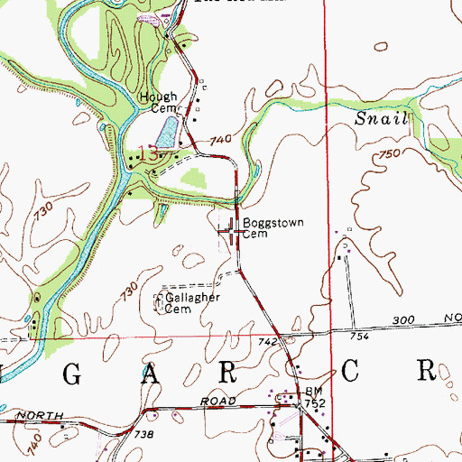 Topographic Map of Boggstown Cemetery, IN