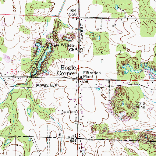 Topographic Map of Bogle Corner, IN