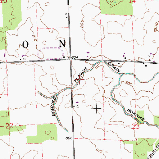 Topographic Map of Bohnke Flauch Drain, IN
