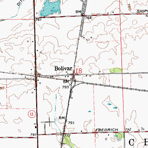 Topographic Map of Bolivar, IN