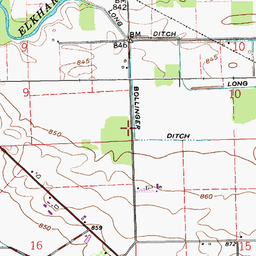 Topographic Map of Bollinger Ditch, IN