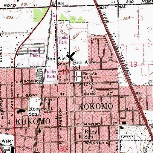 Topographic Map of Bon Air Park, IN