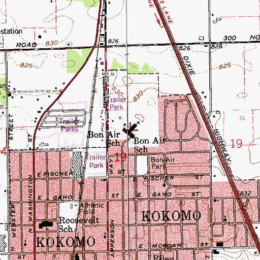 Topographic Map of Bon Air Elementary and Middle School, IN