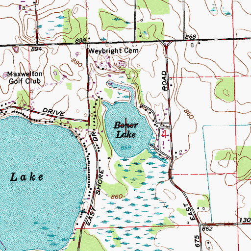 Topographic Map of Boner Lake, IN