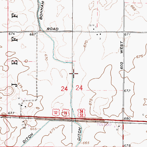 Topographic Map of Bonham Ditch, IN