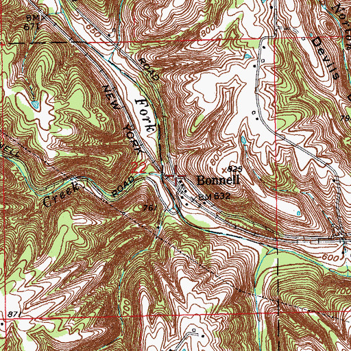 Topographic Map of Bonnell, IN